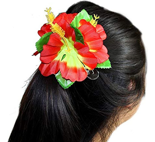 Pinza De Pelo De Flor De Hibisco Hawaiano, Tela Artificial F