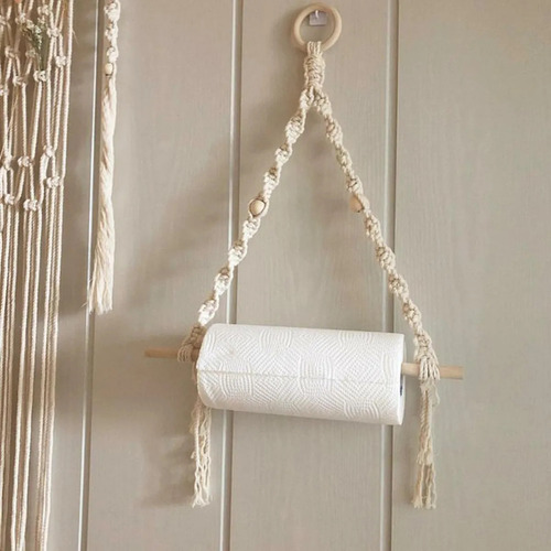 ; Soporte De Papel Higiénico De Macramé Con Pantalla