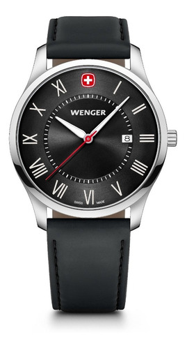 Wenger Reloj City Classic, Negro, 42 Mm Color de la correa Negro Color del bisel Plateado Color del fondo Negro