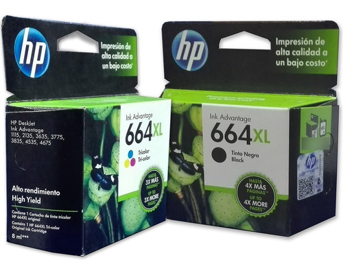Imagen 1 de 5 de Combo 2 Cartucho Tinta Hp 664xl 1color F6v30al 1negro F6v31a