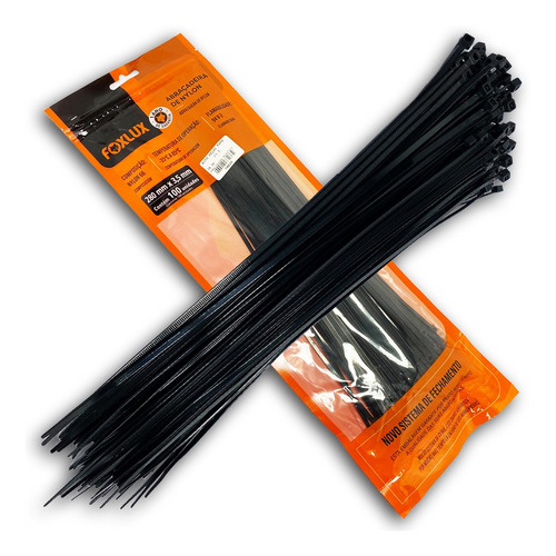 Kit 100 Abraçadeiras De Nylon Preta Foxlux 28cm X 3,5mm