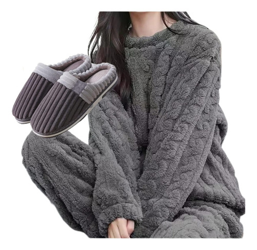 Pijama + Pantuflas Invierno Conjunto Polar Mujer 