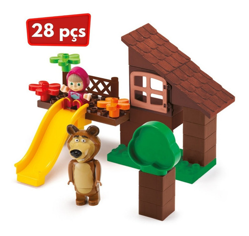 Masha E O Urso Bloco De Montar Brinquedo Quantidade De Peças 28
