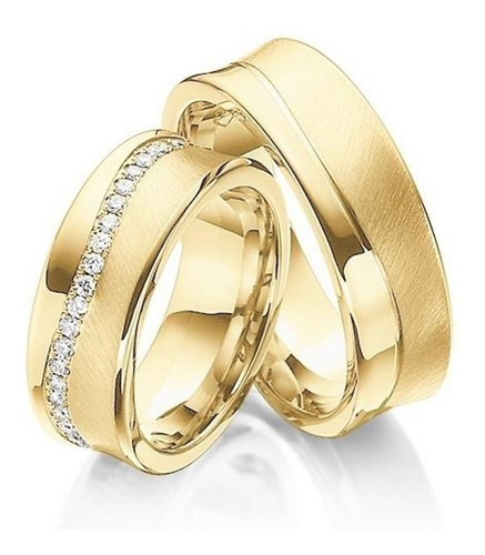 Par De Alianças 8mm 16gr Ouro 10k Côncavas 25 Brilhantes