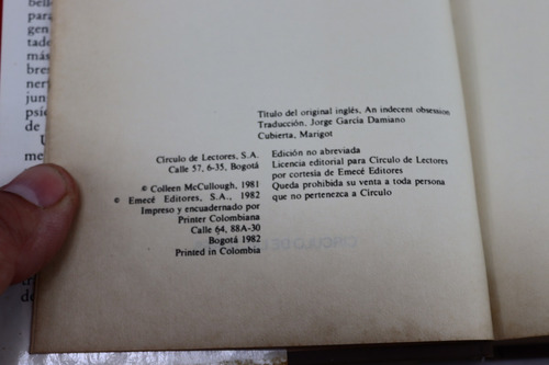 L566 Colleen Mccullough -- Una Obsesion Indecente (Usado)