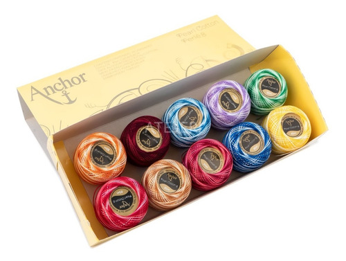 Imagen 3 de 10 de Hilo Para Bordar Perle Anchor Caja X 10 Ovillos Surtidos