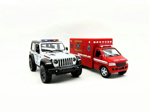 Carro De Colección X2 A Escala Ambulancia Y Policía Jeep 