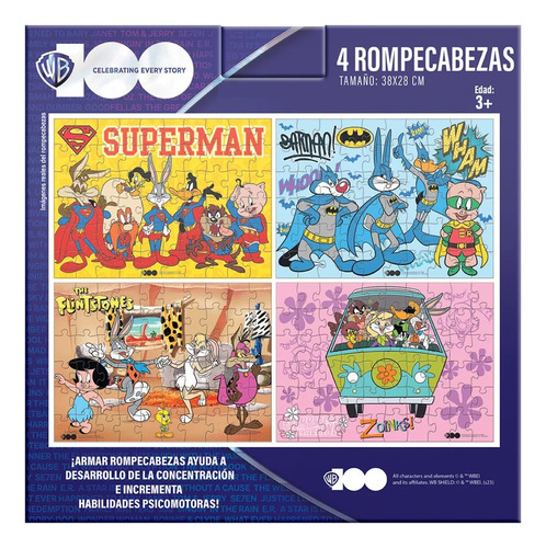 4 Rompecabezas Infantiles De 60 Pz Looney Tunes Aniversario