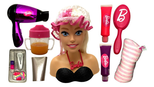 Cabeça Busto Boneca Barbie Cabelos Para Pentear E Arrumar Styling Hair - Acompanha Acessórios - Salão De Beleza Profissões Quero Ser Cabeleireira - Pupee Brinquedos