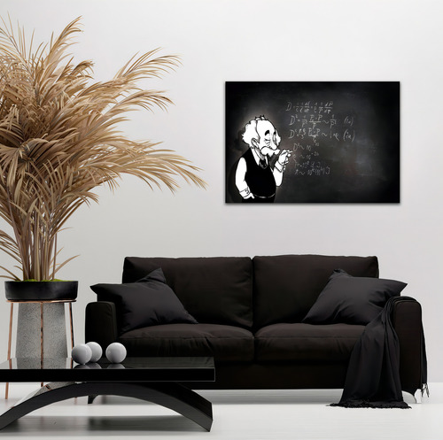 Cuadro Decorativo Canvas Albert Einstein Caricatura 3 Color Natural Armazón Natural