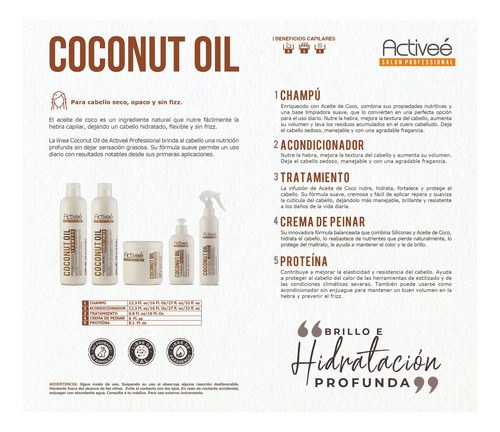 Shampoo Coconut Oil Activee Cabello Quebradizo Libre De Sal