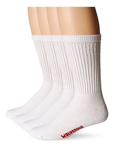 Wolverine Hombres De 4 Paquetes De Algodón Crew Sock, Blanco