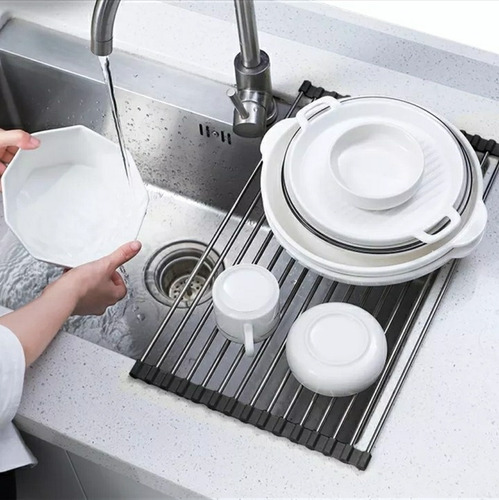 Imagen 2 de 4 de Escurridor De Platos En Acero Inoxidable, Flexible 37x20 Cm