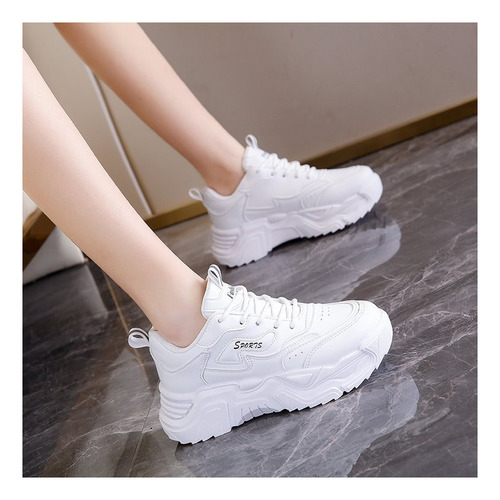 Zapatos Blancos Suela Gruesa Informales De Moda Para Mujer