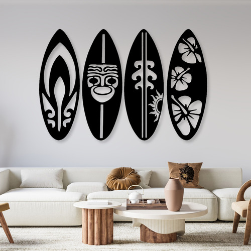 Cuadros Calado Decorativo Moderno Tablas Surf Acero Negro 