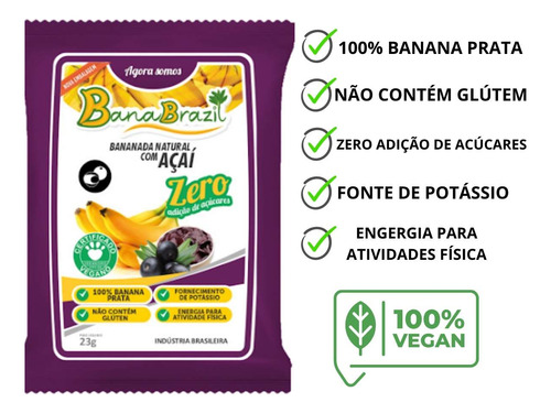 Bananinha Cremosa 100% Banana Com Açaí 03 Pacotes De 230g