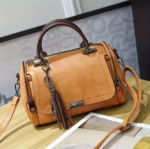 Bolso Suave Portátil Con Correa Para Dama Miel Lisa Níquel Miel