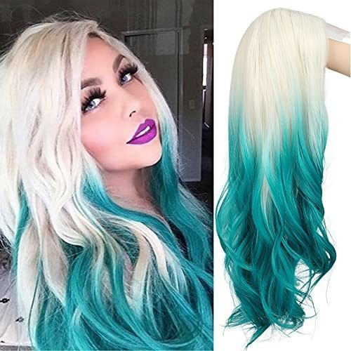 Baruisi Platinum Blonde A Blue Wig Long Wavy Natural Dbm4s