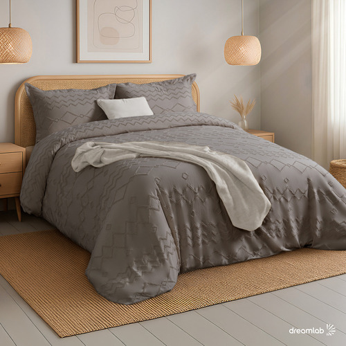 Juego de Funda Para Edredon Duvet con Textura Dreamlab, Tamaño Matrimonial, Color Arena