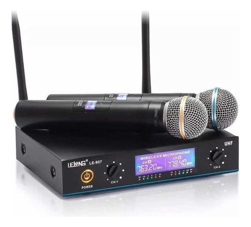 Microfone Duplo Sem Fio Profissional Le-907 Uhf Digital 100m