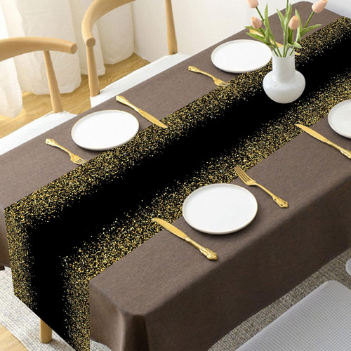 180*35cm Camino De Mesa Espolvoreado Decoración Cumpleaños Color Negro Black Gold