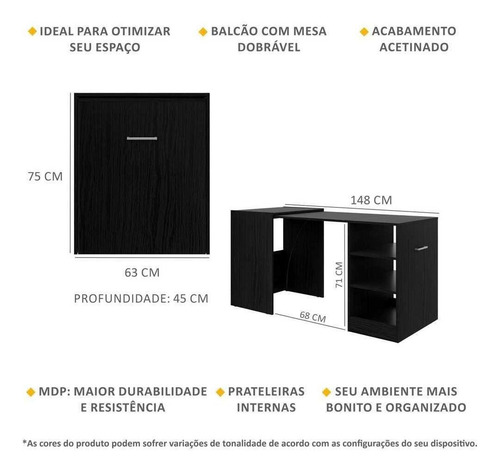 Aparador Bar C/ Mesa Dobrável Multimóveis Ibiza Fg1000 Preto