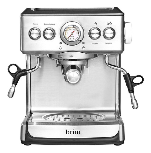 Cafetera Brim 19 Bar Espresso Maker automática plateada y negra expreso 120V