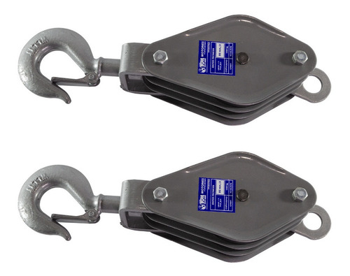 Imagen 1 de 1 de Kit 2 X Moton 3 Poleas 80mm 1200 Kgs Aparejo Roldana Pasteca