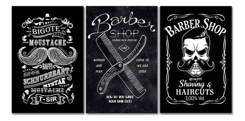 3 Cuadros 60x90 Poster Barberia Estética Tipo Canvas 0903