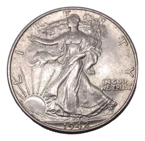 Moneda Medio Dolar Libertad Caminando 1942 Plata Ley 900