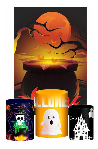 Kit Casado Halloween 2 Trio Capa Cilindro Retangular Tecido