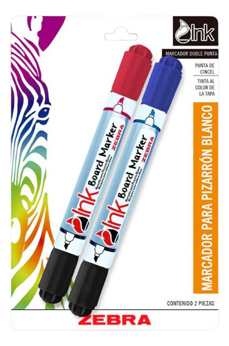 Marcador De Pizarra Blanca Doble Punta 2 Plumones Zebra