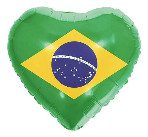 Balão Redondo Metalizado Bandeira Brasil 45cm - C/1 Unid Cor Decorado Coração Bandeira Brasil