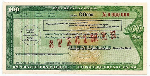Tc6119 Alemanha 1966 Travelers Cheque 100 Dm Specimen Raro