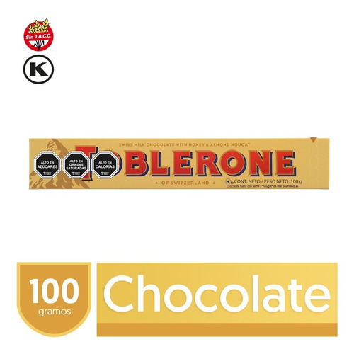 Imagen 1 de 6 de Toblerone Chocolate Leche Barra 100 Grs