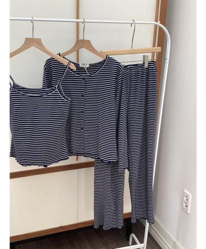 Conjunto De Pijama De Punto A Rayas Con Almohadilla Para El