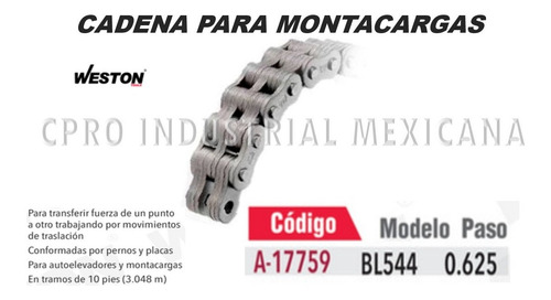 Cadena Para Montacargas Modelo Bl544 Weston Caja De 10 Pies