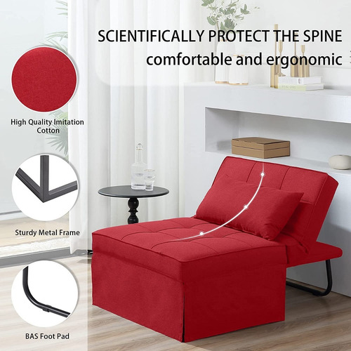 Sofa Cama Plegable 4 En 1 Respaldo Ajust Color Rojo Bigsyy