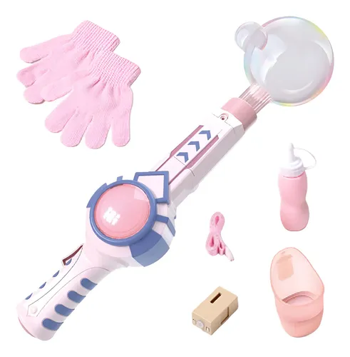 Máquina De Pompas De Jabón Eléctrica Con Luz LED – Pistola De Burbujas Con 150 Ml De Líquido Incluido, Color Rosa