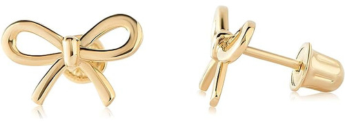 14k White Or Yellow Or Solid Gold Bow Screw Back Stud Earrin