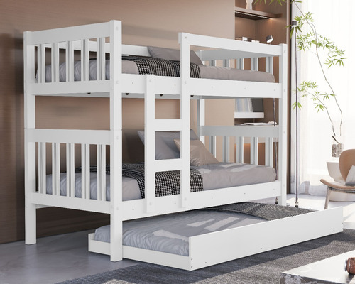 Beliche Com Colchão Conforto E Cama Auxiliar 100% Mdf Cor Branco Liso