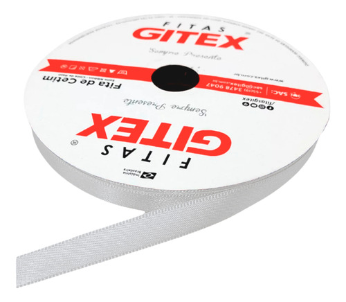 Fita Cetim Nº2 10 Mm Rolo Com 50 Metros Gitex Cores Cor 124 - Prata Lisa