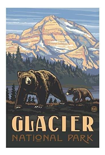 Parque Nacional De Glaciar Rocosas Grizzly Bears Lámina 
