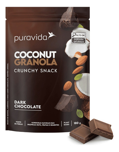 Granola Coconut Dark Chocolate Sem Açúcar 180g Low Puravida