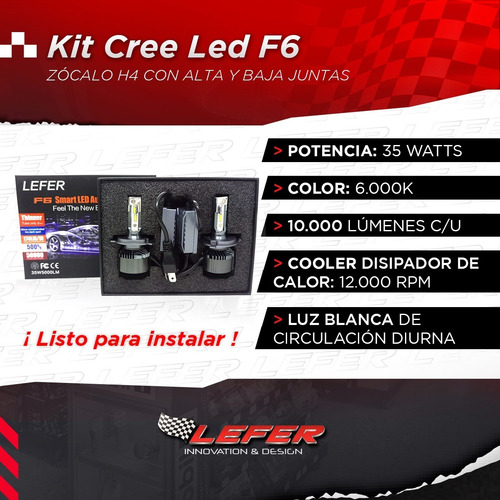 Imagen 2 de 10 de Kit Led Cree F6 H4 10.000 Lumens Reales Csp Ence Rapi Canbus