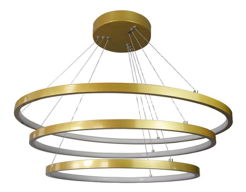 Lustre Pendente Ring 3 Aros 105w 3000k- Ouro