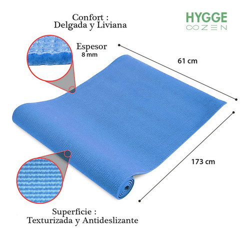 Imagen 2 de 10 de Mat Yoga Colchoneta Pilates Antideslizante Pvc 8mm + Correa