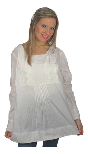 Blusa Blanca Plizas Bordado Computer Talle Grande Importada