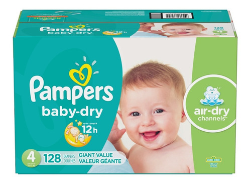 Pañales Pampers Baby Dry, Talla 4, 128 Pzs
