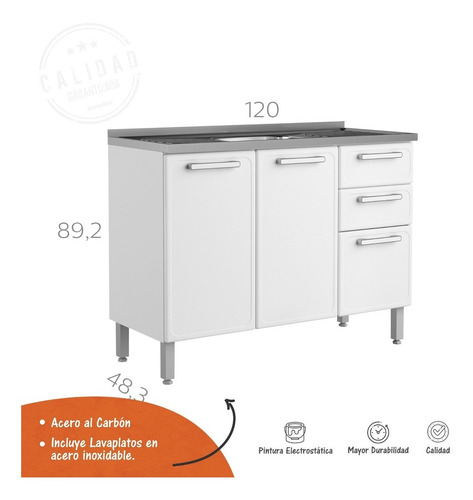 Imagen 3 de 9 de Mueble Base Triple 2 Cajones Gourmet Plus Blanco